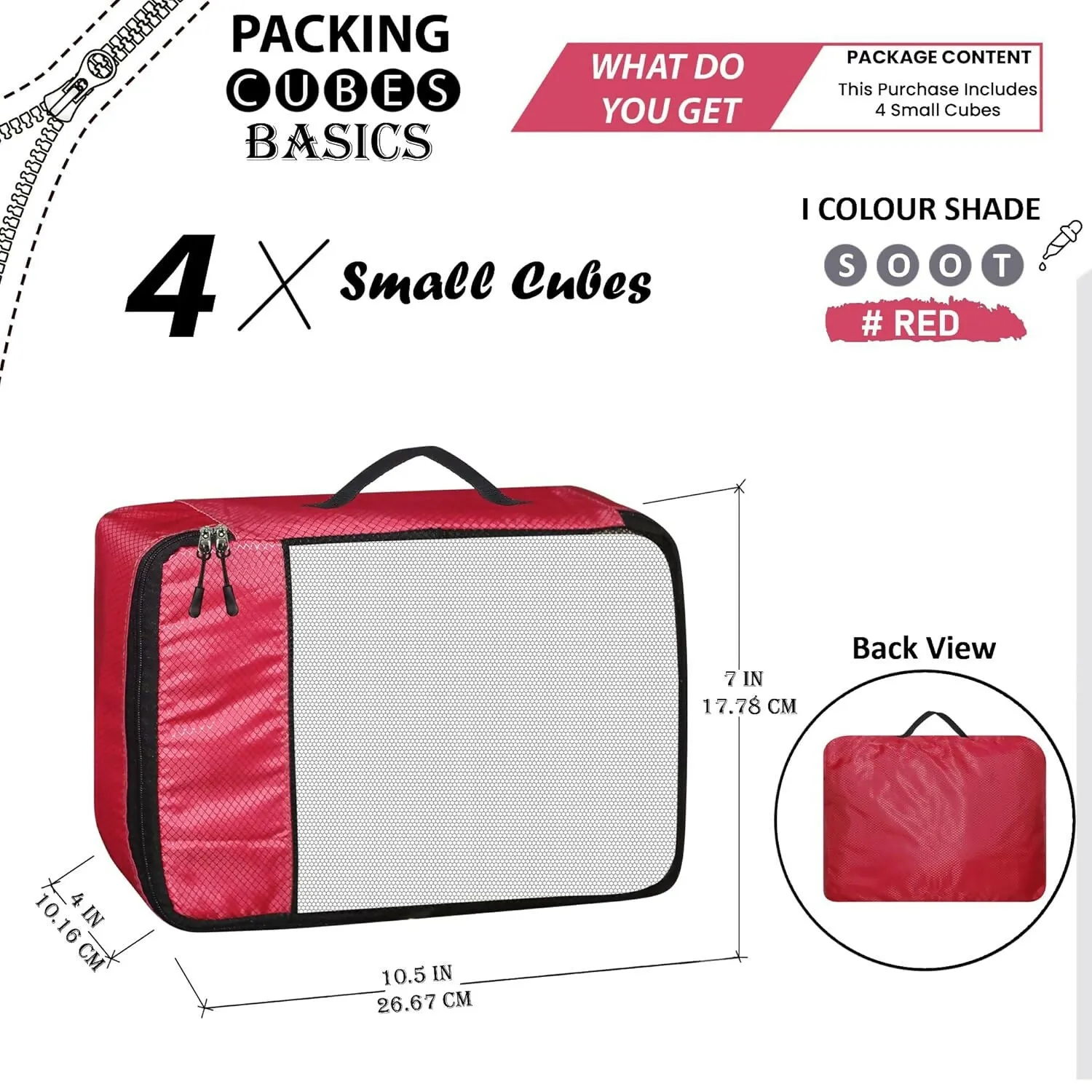 Travel Packing Cubes Polyester Organizer Bags (Pack of 4,RED)