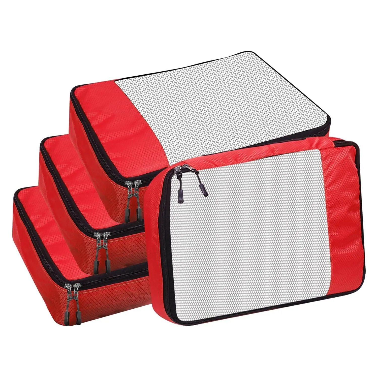 Travel Packing Cubes Polyester Organizer Bags (Pack of 4,RED)