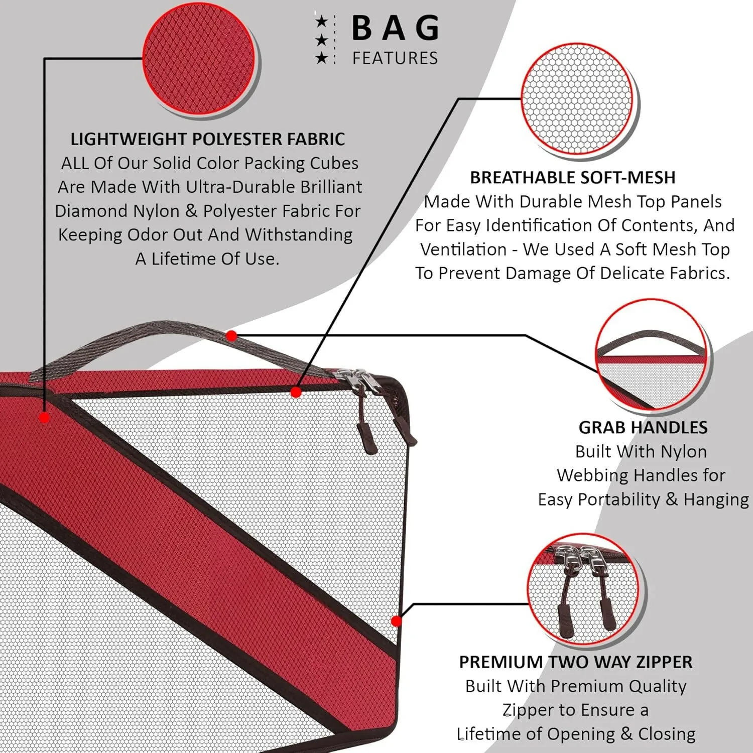 Travel Packing Cubes Polyester Organizer Bags (Pack of 4,RED)