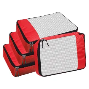 Travel Packing Cubes Set Polyester Organizer Bags (Pack of 4,RED)