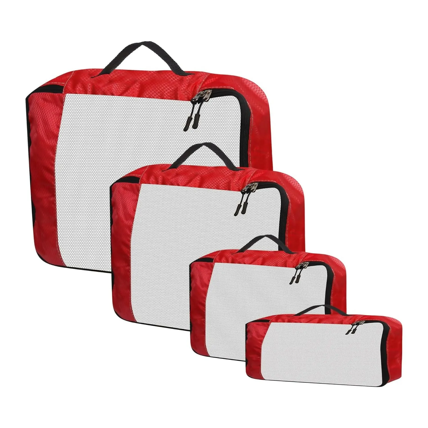Travel Packing Cubes Set Polyester Organizer Bags (Pack of 4,RED)