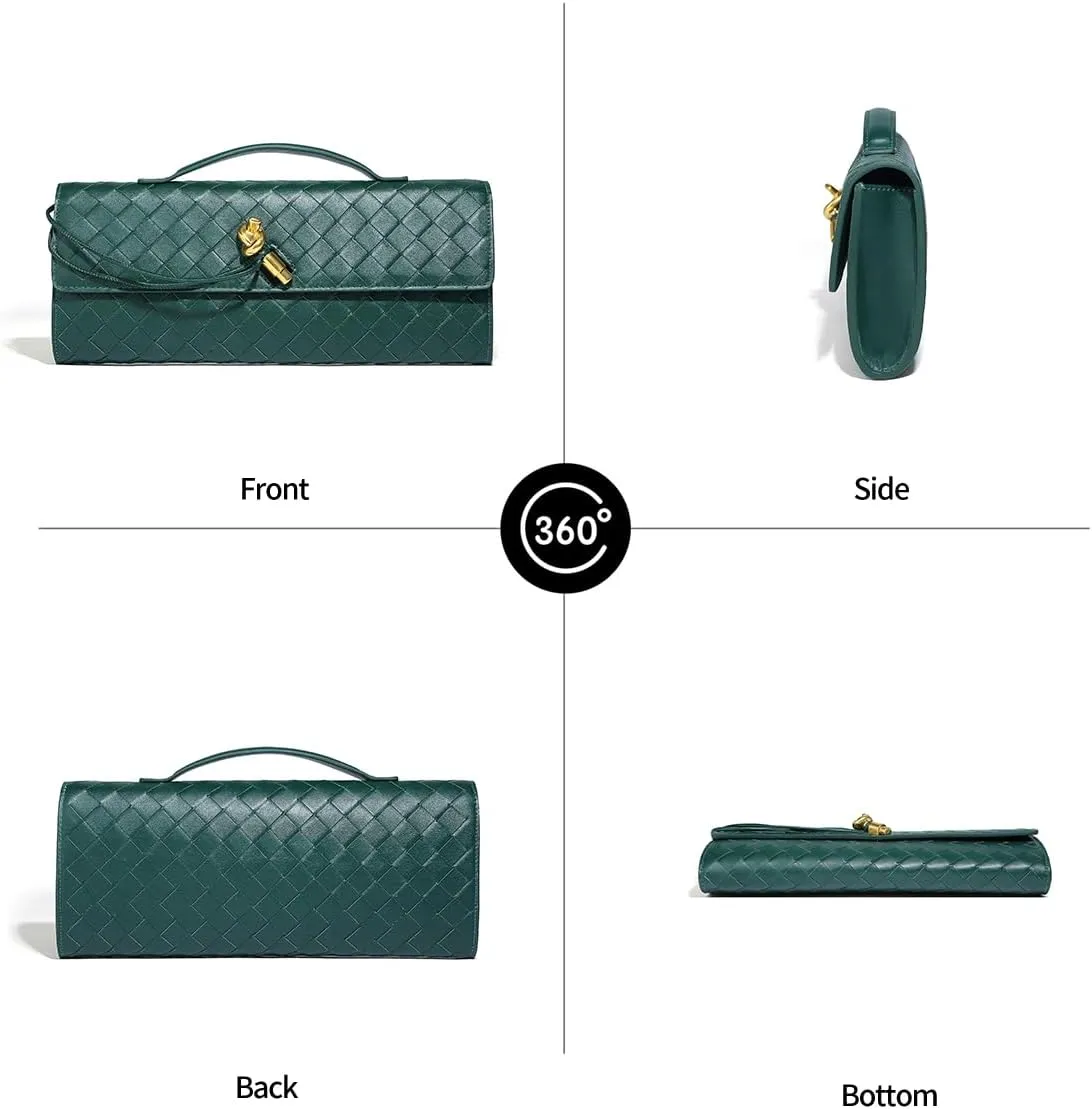 Trendy Woven Evening Clutch Purses for Women Evening Bags Handbags PU Leather Purse with Removable Shoulder Strap Bag