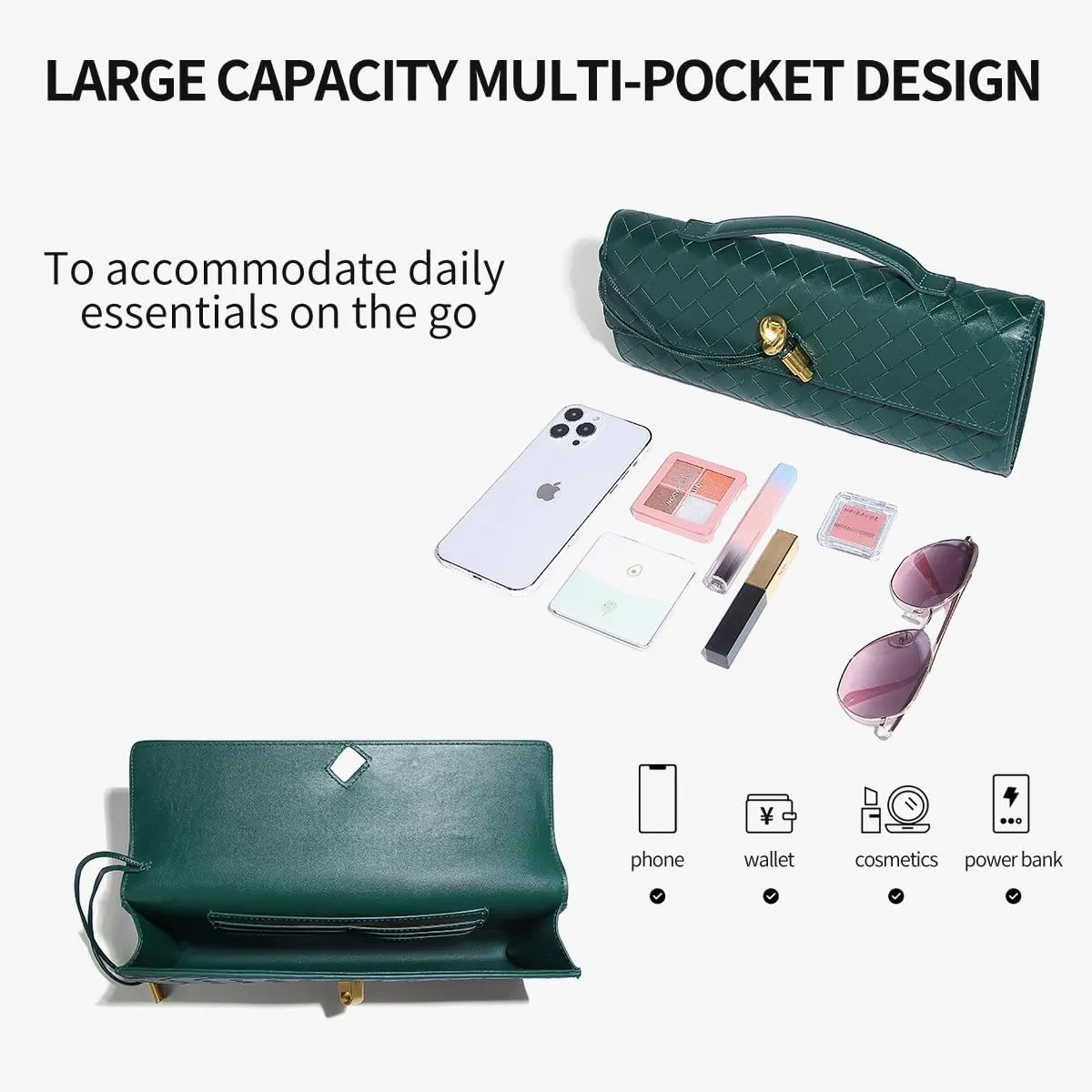 Trendy Woven Evening Clutch Purses for Women Evening Bags Handbags PU Leather Purse with Removable Shoulder Strap Bag