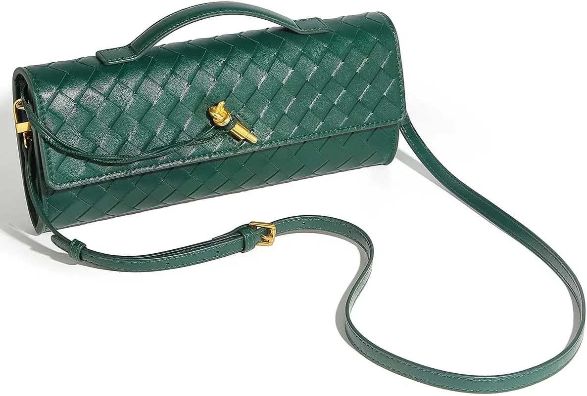 Trendy Woven Evening Clutch Purses for Women Evening Bags Handbags PU Leather Purse with Removable Shoulder Strap Bag