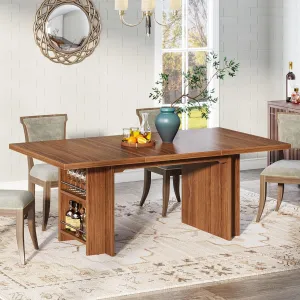 Tribesigns Farmhouse Dining Table for 6 to 8, 63-Inch Rectangular Wooden Kitchen Table with Storage, Industrial Dinner Table with Shelves for Dining Room, Kitchen, Living Room, Brown