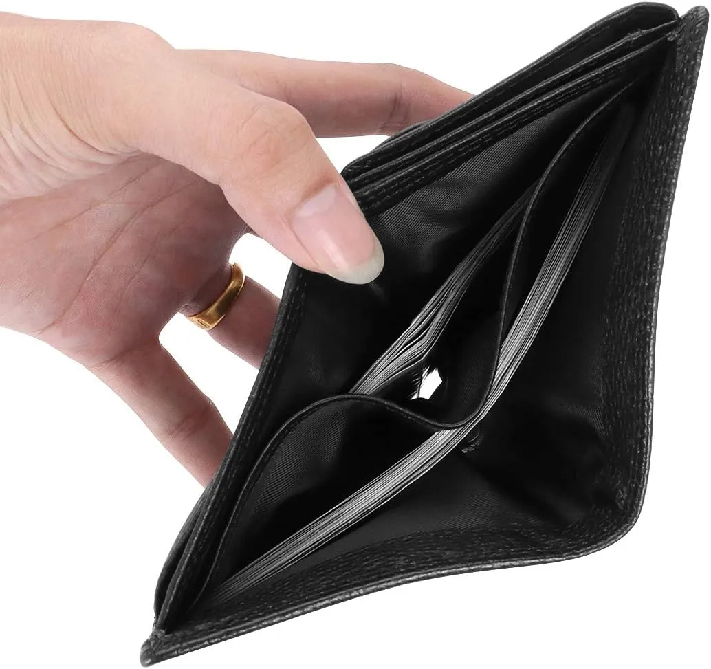 Trifold Billfold RFID Blocking Cowhide Leather Wallet for Men 10 Card Slots 2 ID Windows with Coin Pocket