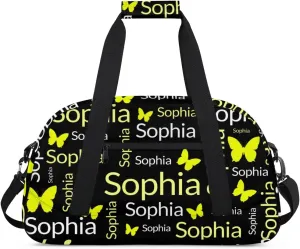 TropicalLife Custom Butterfly Sport Gym Bag Personalized Dance Bag Customized Duffle Bag Travel Duffle Bag for Women Gold White Butterfly
