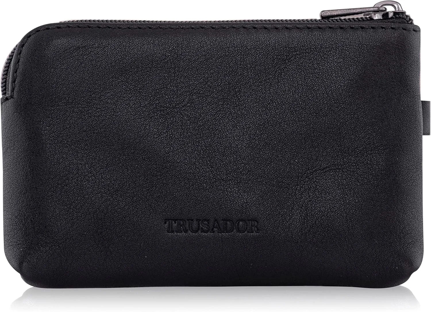 Trusador Milano Unisex Leather Front Pocket Wallet Coin Purse Zipper Pouch with Keychain (Black)
