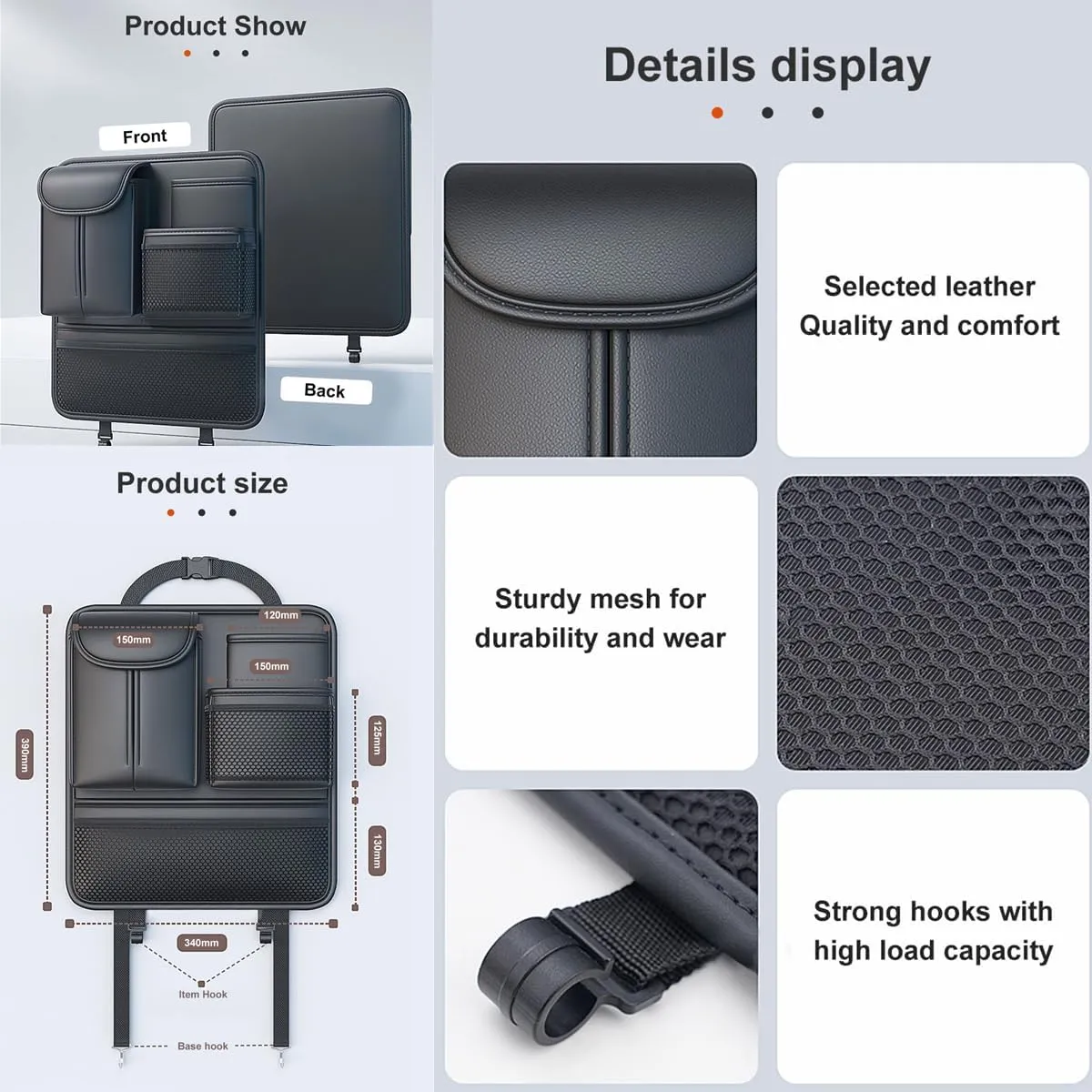 Tumecos Car Armrest Box Storage Leather Auto Middle Seat Hanging Handbag Bag Multifunctional Central Control Tissue Box Organizer（Black）