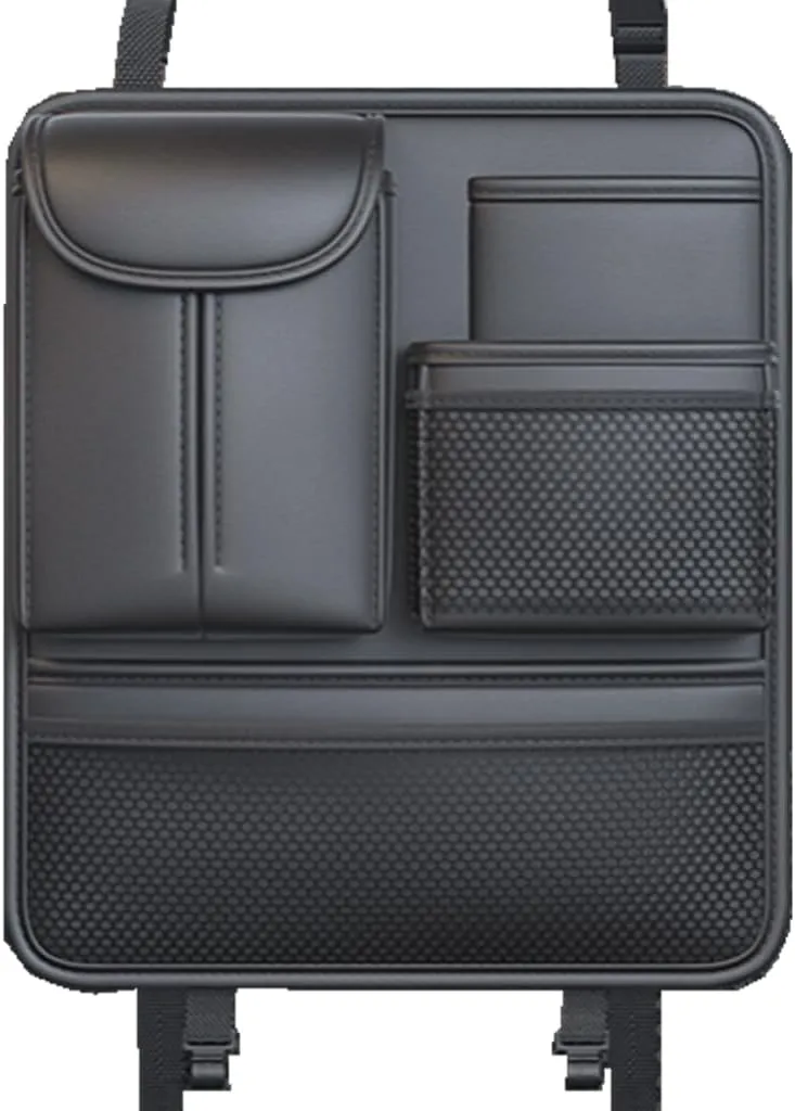 Tumecos Car Armrest Box Storage Leather Auto Middle Seat Hanging Handbag Bag Multifunctional Central Control Tissue Box Organizer（Black）