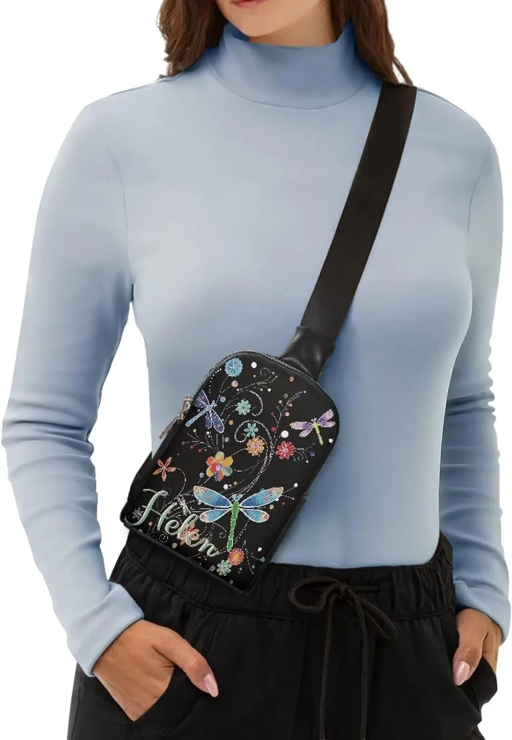 Tuoxiukan Customized Name Sling Bag for Women Floral Dragonfly Crossbody Sling Backpack Sling Bag Travel Hiking Small Chest Sling Bags Daypack Hippie Daily Sling Bag with Adjustable Straps