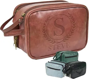 ubmpj Personalized Toiletry Bag for Men Custom PU Leather Travel Shaving dopp Kit Laser Engraved Name/Initial Gift For Birthday, Fathers Day, Anniversary, Wedding Groomsmen Gifts