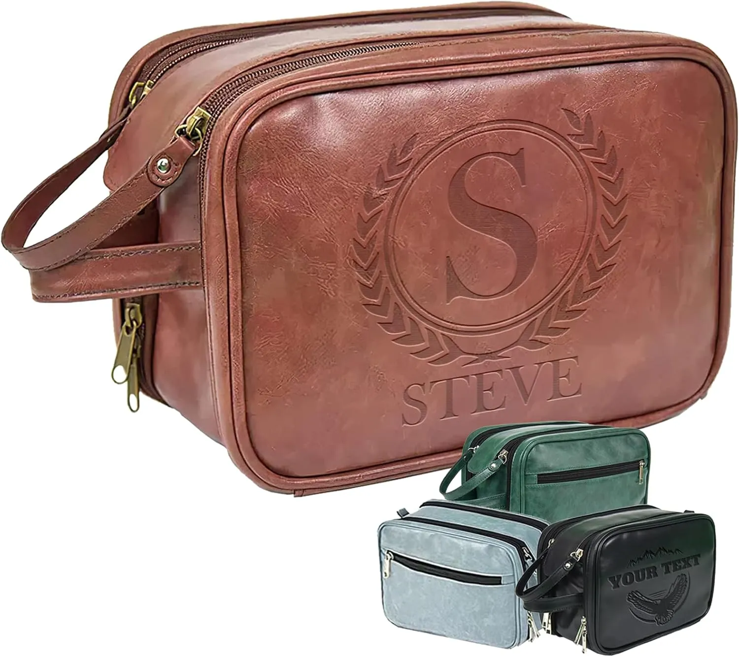 ubmpj Personalized Toiletry Bag for Men Custom PU Leather Travel Shaving dopp Kit Laser Engraved Name/Initial Gift For Birthday, Fathers Day, Anniversary, Wedding Groomsmen Gifts