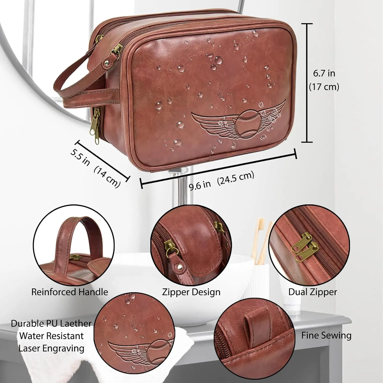 ubmpj Personalized Toiletry Bag for Men Custom PU Leather Travel Shaving dopp Kit Laser Engraved Name/Initial Gift For Birthday, Fathers Day, Anniversary, Wedding Groomsmen Gifts