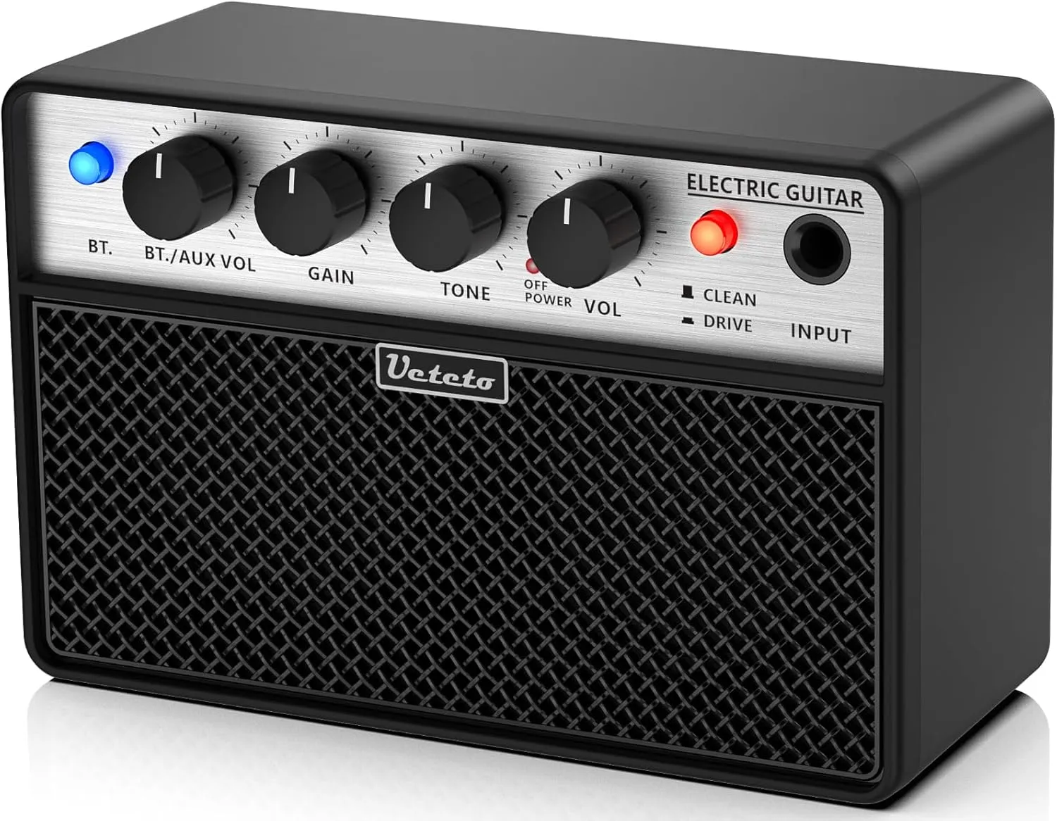 Ueteto 10W Mini Guitar Amp, Portable and Rechargeable Electric Guitar Practice Amplifier with Clean and Drive Channels