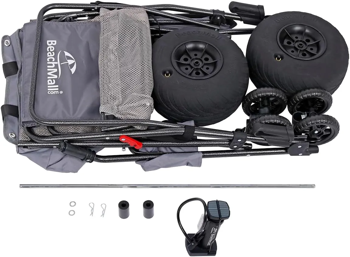 Ultimate Beach Cart with Balloon Wheels for Sand – Buggy Wagon with Big Wheels, Insulated Cooler Bag, Boogie Board & Umbrella Holder, 100 lbs Load Capacity