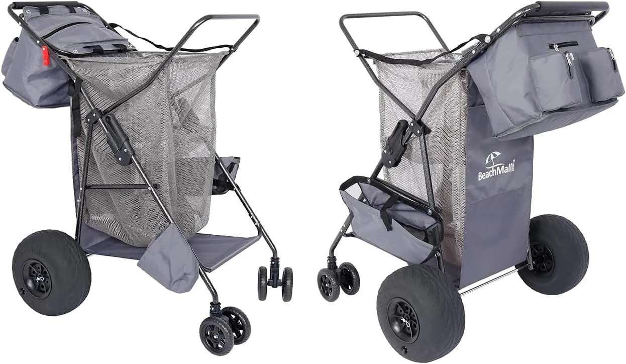 Ultimate Beach Cart with Balloon Wheels for Sand – Buggy Wagon with Big Wheels, Insulated Cooler Bag, Boogie Board & Umbrella Holder, 100 lbs Load Capacity