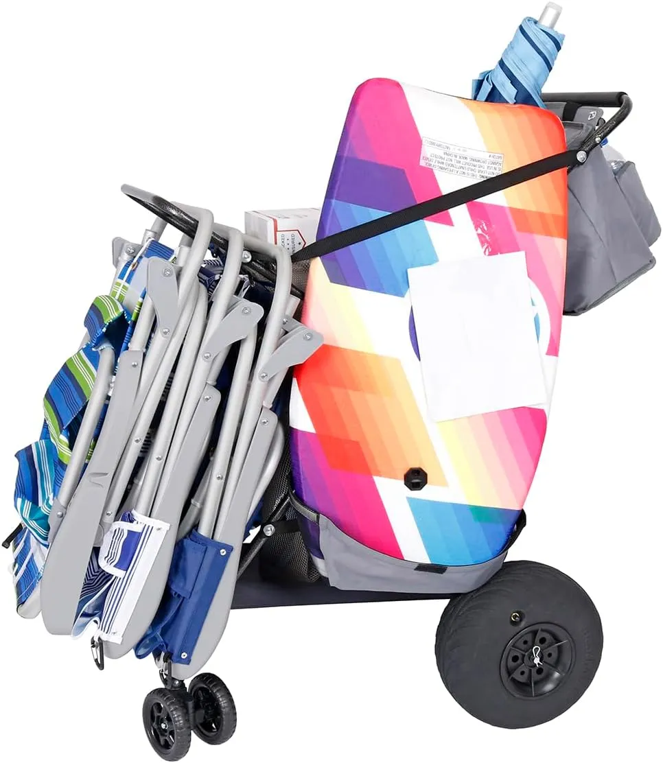 Ultimate Beach Cart with Balloon Wheels for Sand – Buggy Wagon with Big Wheels, Insulated Cooler Bag, Boogie Board & Umbrella Holder, 100 lbs Load Capacity