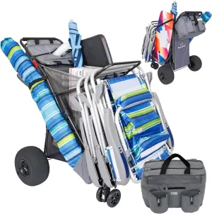 Ultimate Beach Cart with Balloon Wheels for Sand – Buggy Wagon with Big Wheels, Insulated Cooler Bag, Boogie Board & Umbrella Holder, 100 lbs Load Capacity