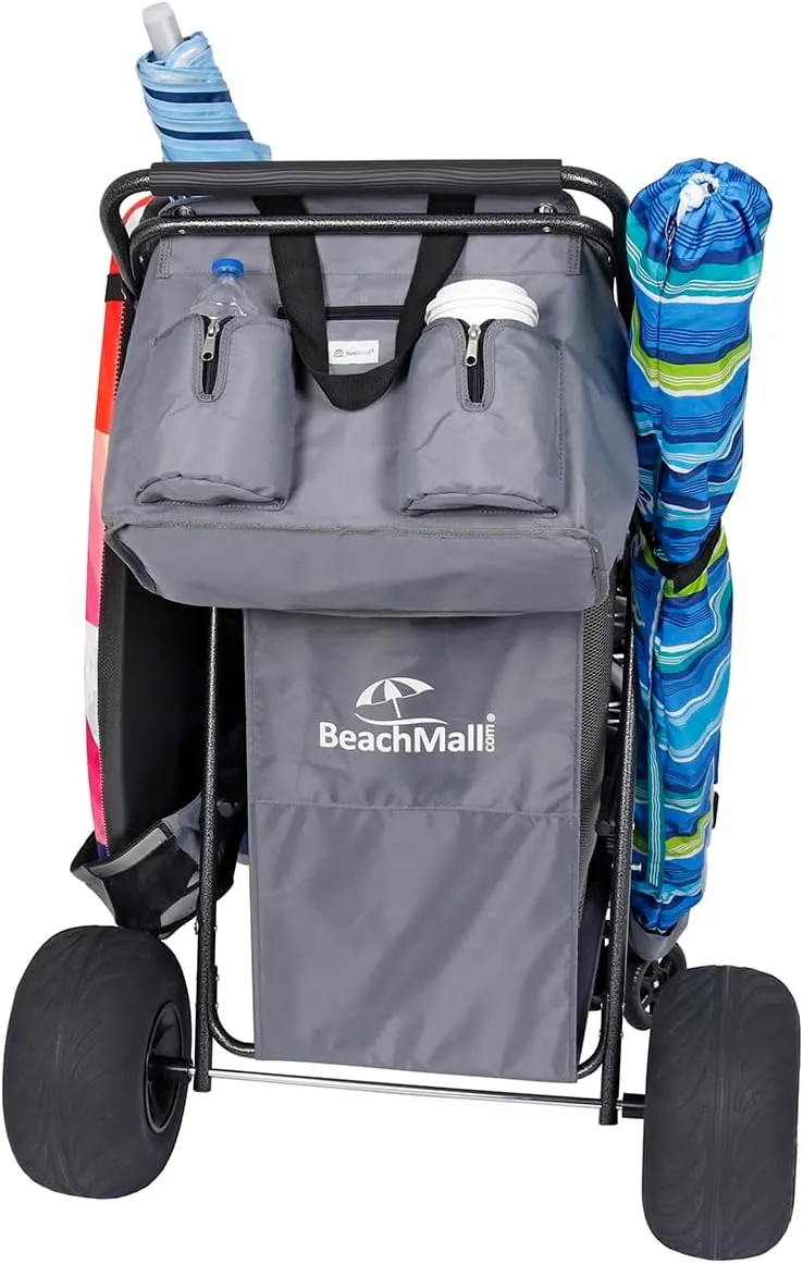 Ultimate Beach Cart with Balloon Wheels for Sand – Buggy Wagon with Big Wheels, Insulated Cooler Bag, Boogie Board & Umbrella Holder, 100 lbs Load Capacity