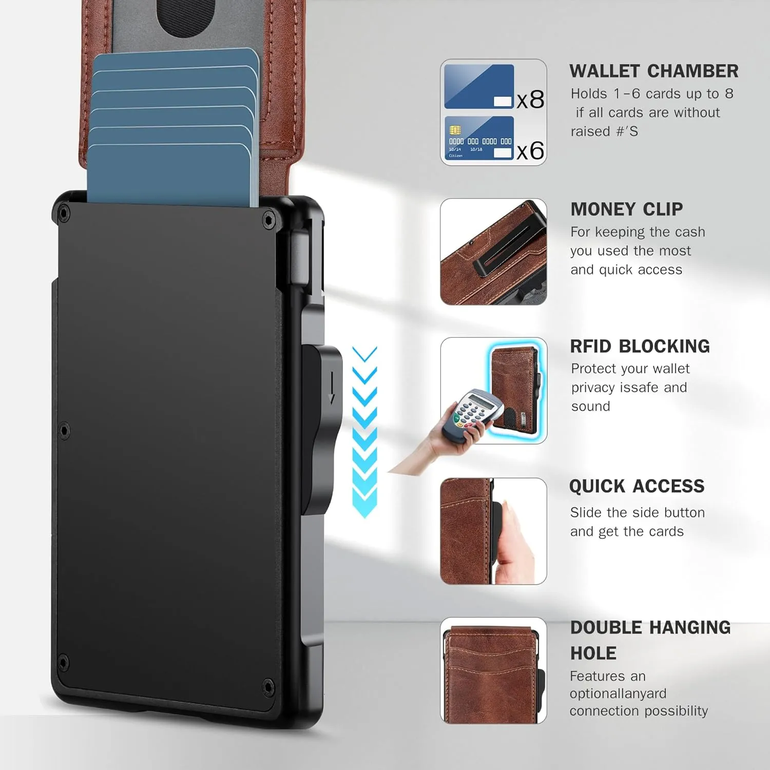umoven Wallet for Men - with Money Clip Slim Leather Slots Credit Card Holder RFID Blocking Bifold Minimalist Wallet (Top Layer Leather-Brown Red)