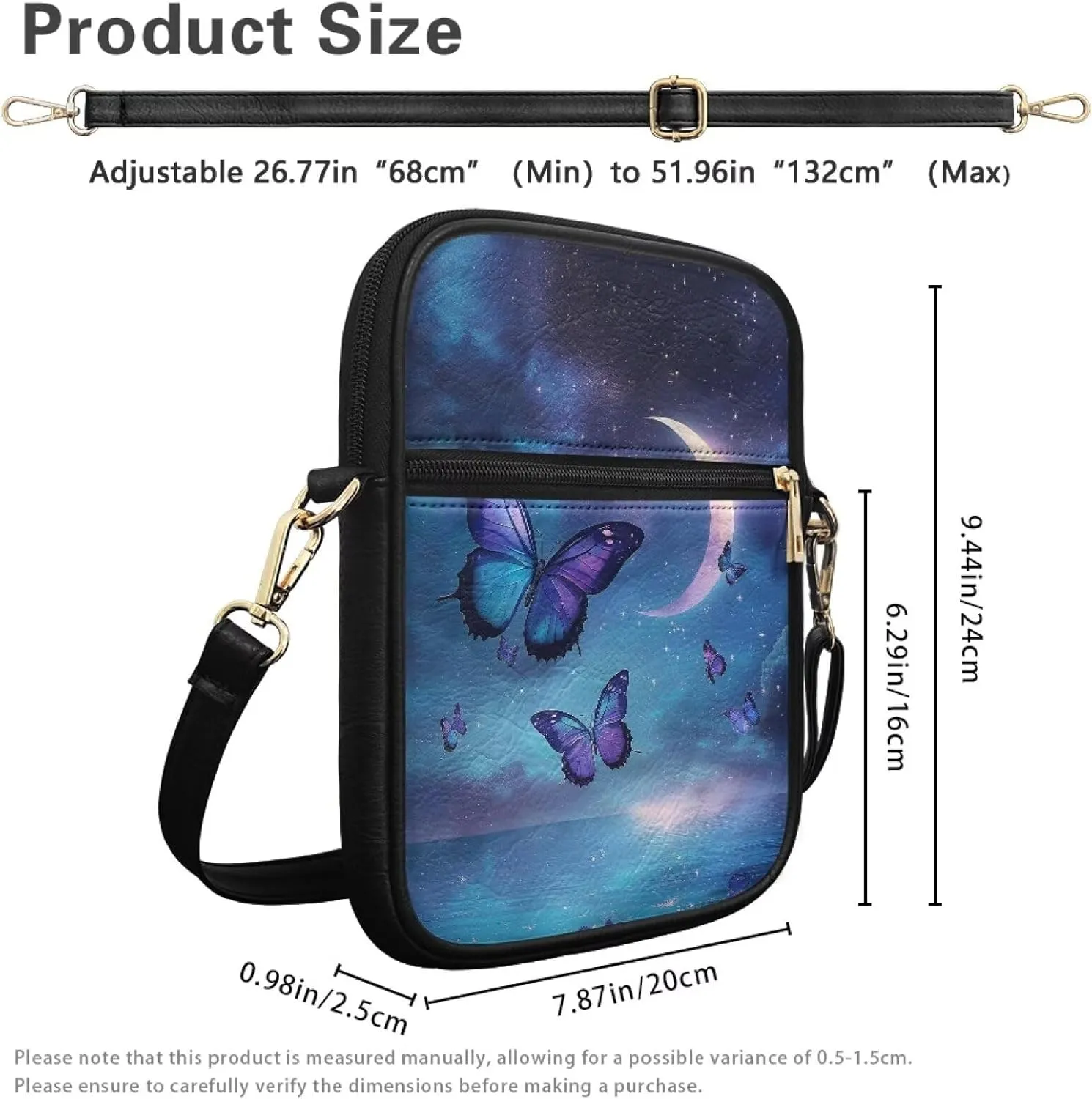 Unisex Leather Purses, Fashion Crossbody Bags Vintage Travel Shoulder Bag with Inside Card Slot for Music Festival