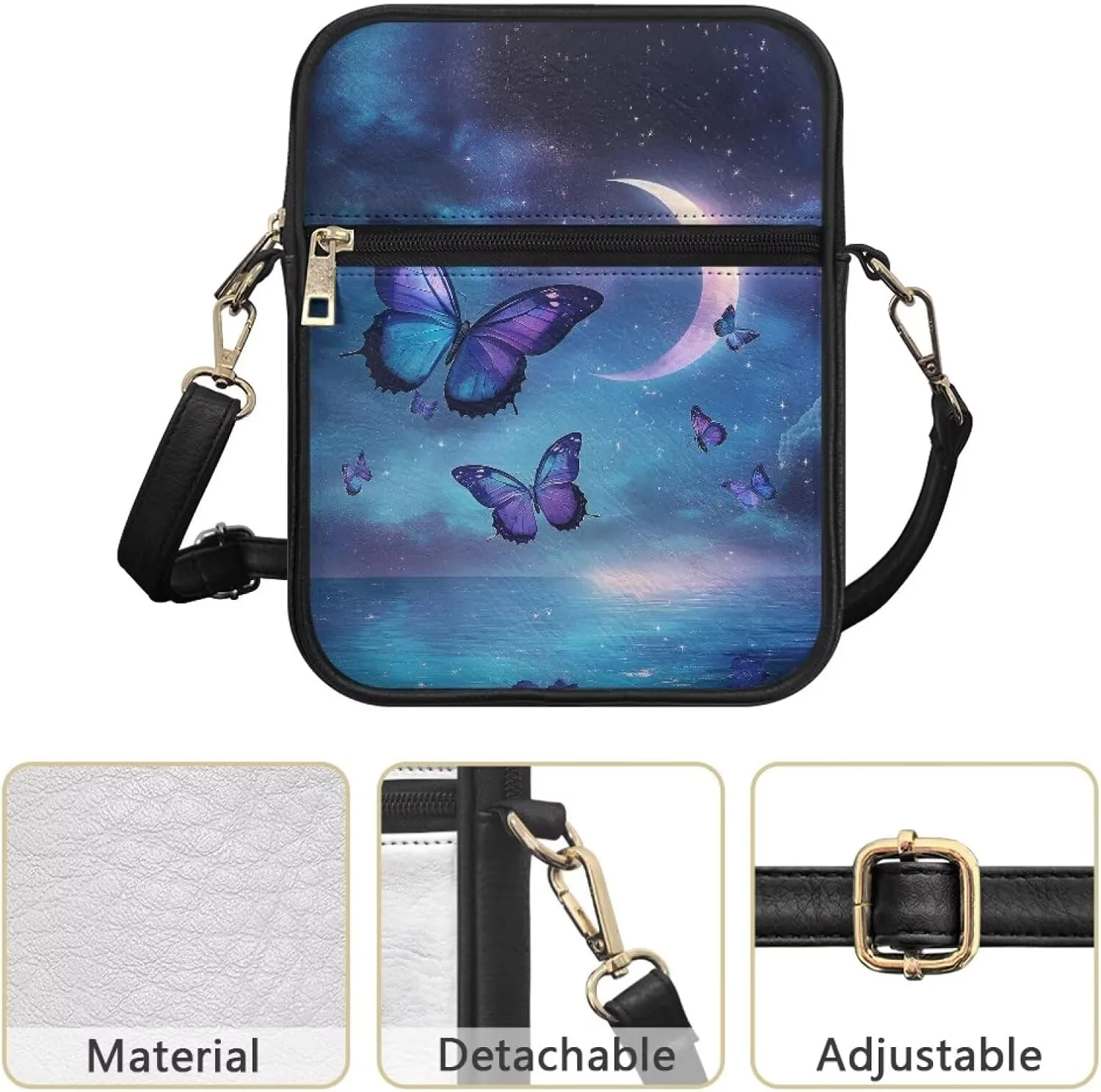 Unisex Leather Purses, Fashion Crossbody Bags Vintage Travel Shoulder Bag with Inside Card Slot for Music Festival