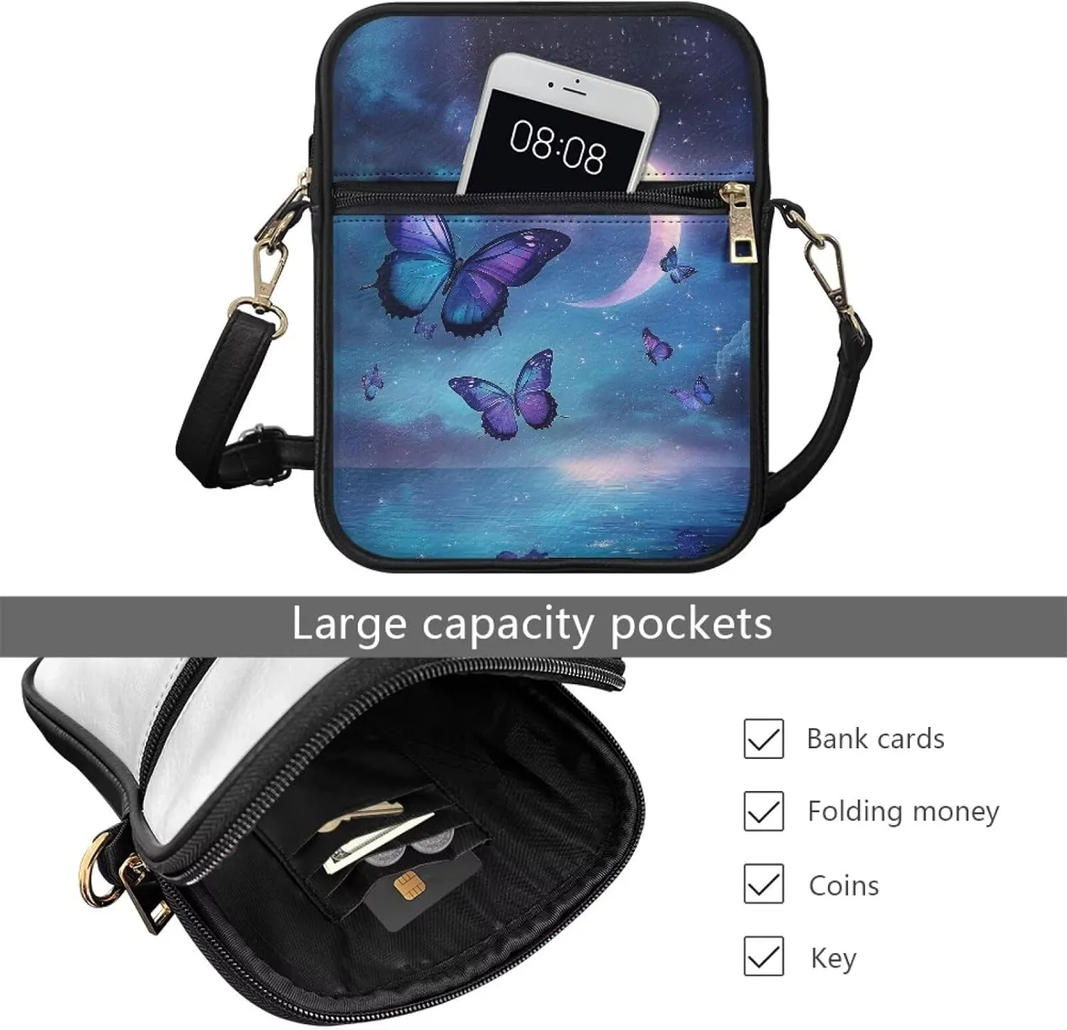 Unisex Leather Purses, Fashion Crossbody Bags Vintage Travel Shoulder Bag with Inside Card Slot for Music Festival