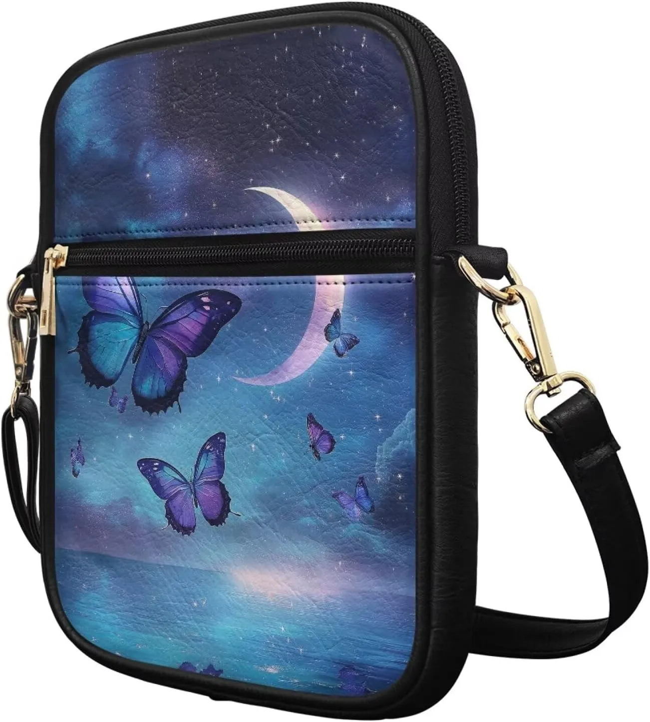 Unisex Leather Purses, Fashion Crossbody Bags Vintage Travel Shoulder Bag with Inside Card Slot for Music Festival