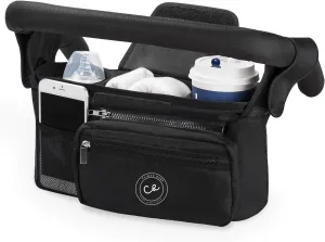 Universal Stroller Organizer - Insulated Stroller Cup Holder Detachable Front Bag With Shoulder Strap - Smart Parent Stroller Bag Organizer -Compact Design Fits Most Baby Stroller Pet Stroller (Black)