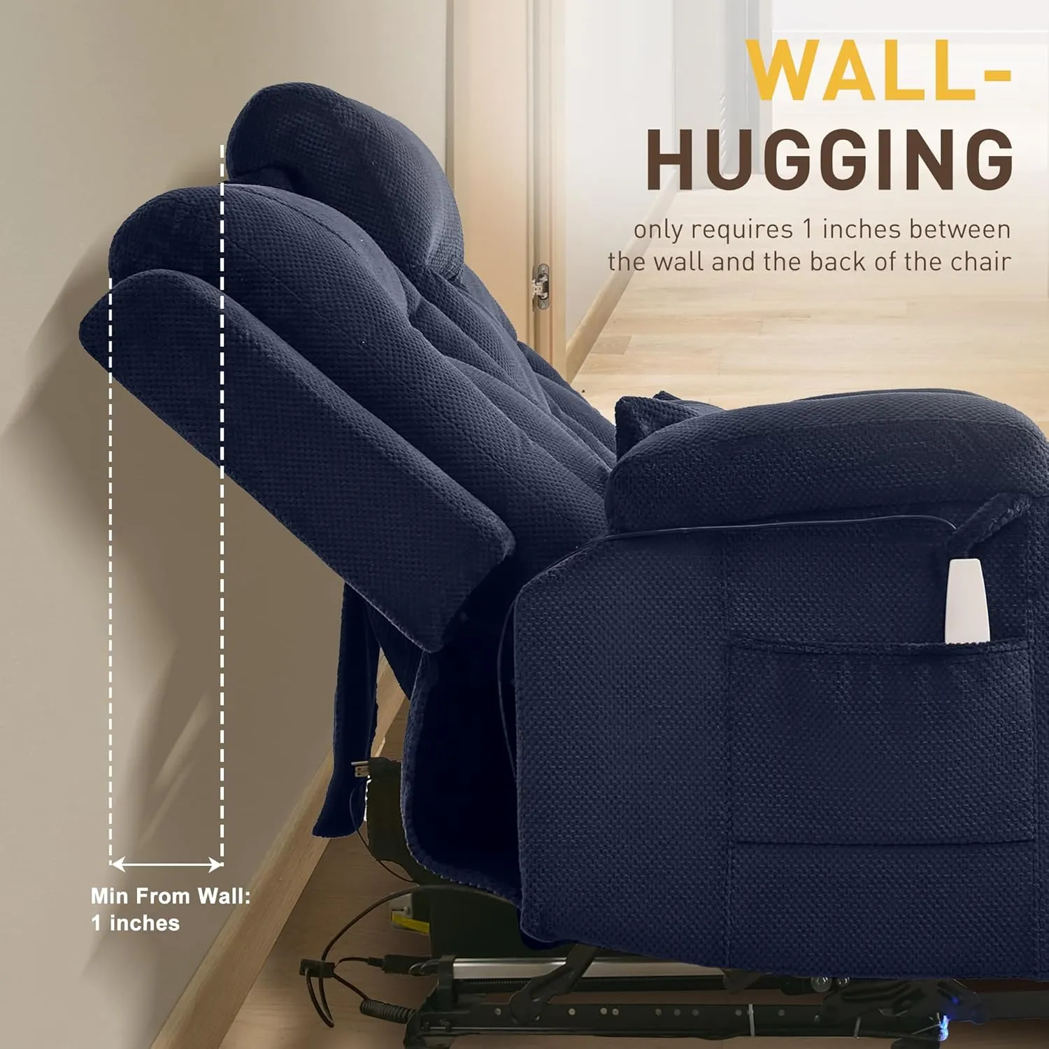 URRED Power Loveseat Recliner Sofa with Flipped Backrest Console, Wall Hugger RV Reclining Loveseat Sofa Couch with LED Light/Bluetooth Speakers/USB/Outlets/Cup Holders/Pillow/Side Pocket, Dark Blue