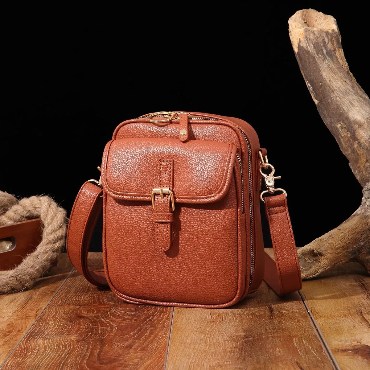 Urvashi Crossbody Bag,Tojoyride Crossbody Leather Bag,4 Colors,2 Large Pockets with Metal Zipper, for Casual Business
