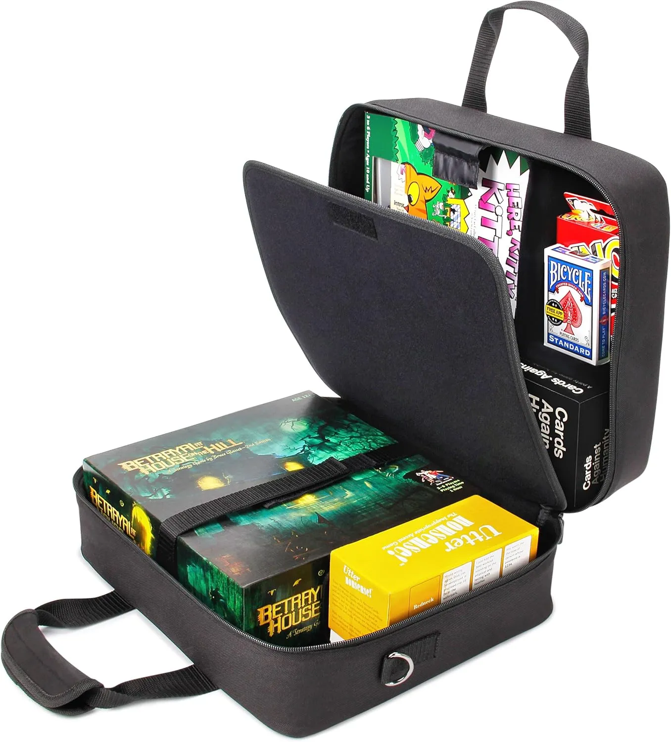 USA Gear Board Game Bag Compatible with Catan, Cards Against Humanity, Monopoly, Battleship, Sequence, Ticket to Ride & More - Board Game Storage Bag with Customizable Interior, Padded Shoulder Strap