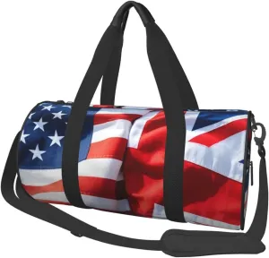 USA Uk Flag Print Round Large Capacity Travel Luggage Bags,Men's and Women's Hand-Held Travel Clothing Bags