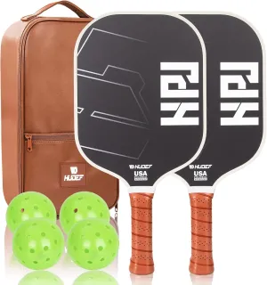 USAPA Pickleball Paddles Set: Graphite & Fiberglass Honeycomb Core, 4 Outdoor Balls, PU Leather Carry Bag