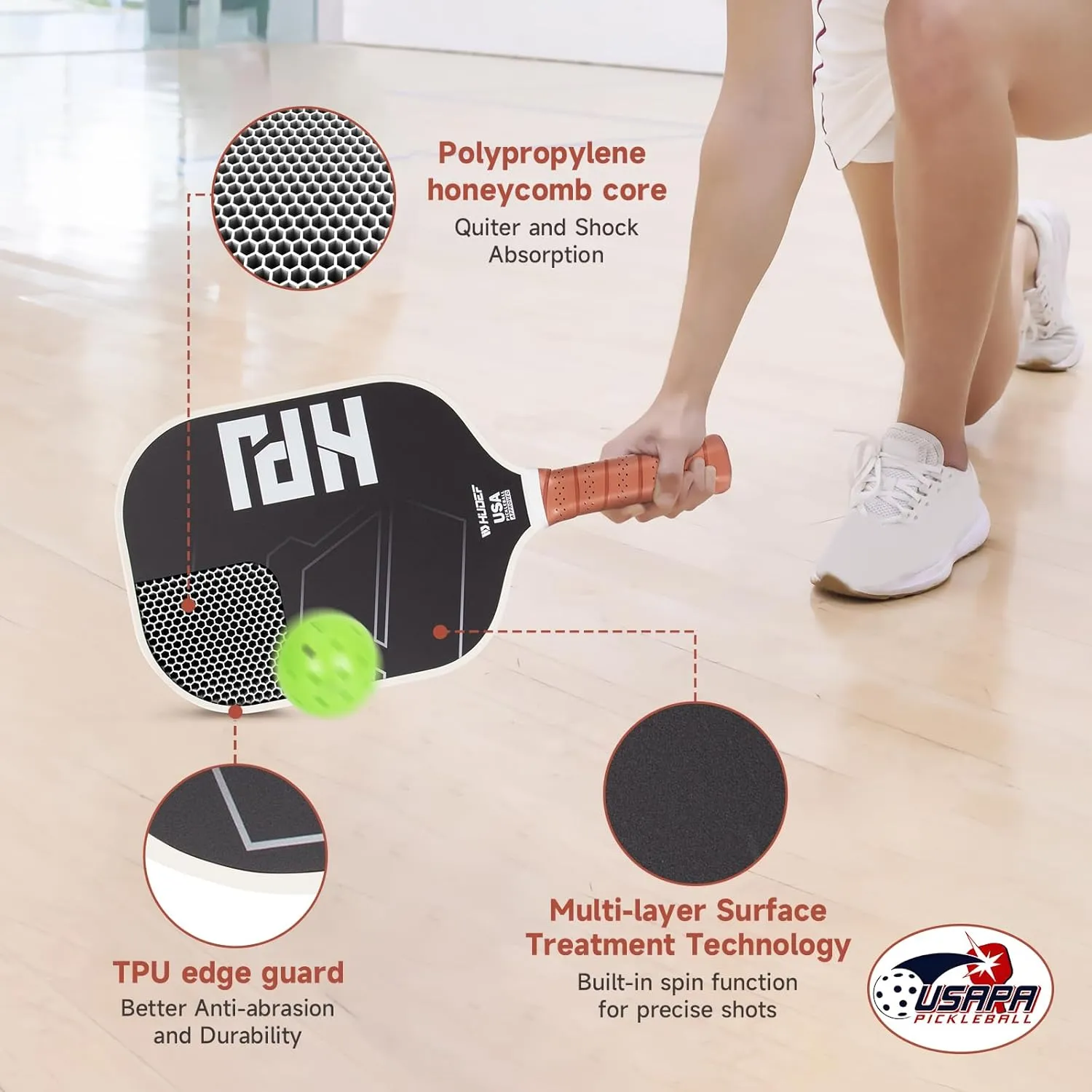 USAPA Pickleball Paddles Set: Graphite & Fiberglass Honeycomb Core, 4 Outdoor Balls, PU Leather Carry Bag