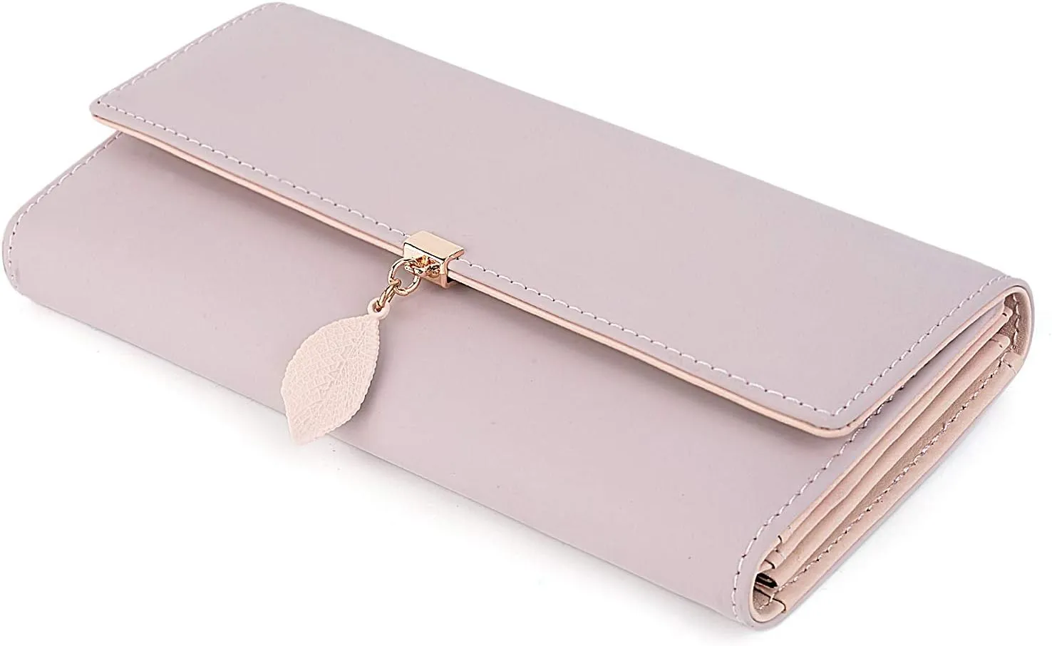 UTO RFID Wallet for Women PU Leather Leaf Pendant Card Holder Phone Checkbook Organizer Zipper Coin Purse
