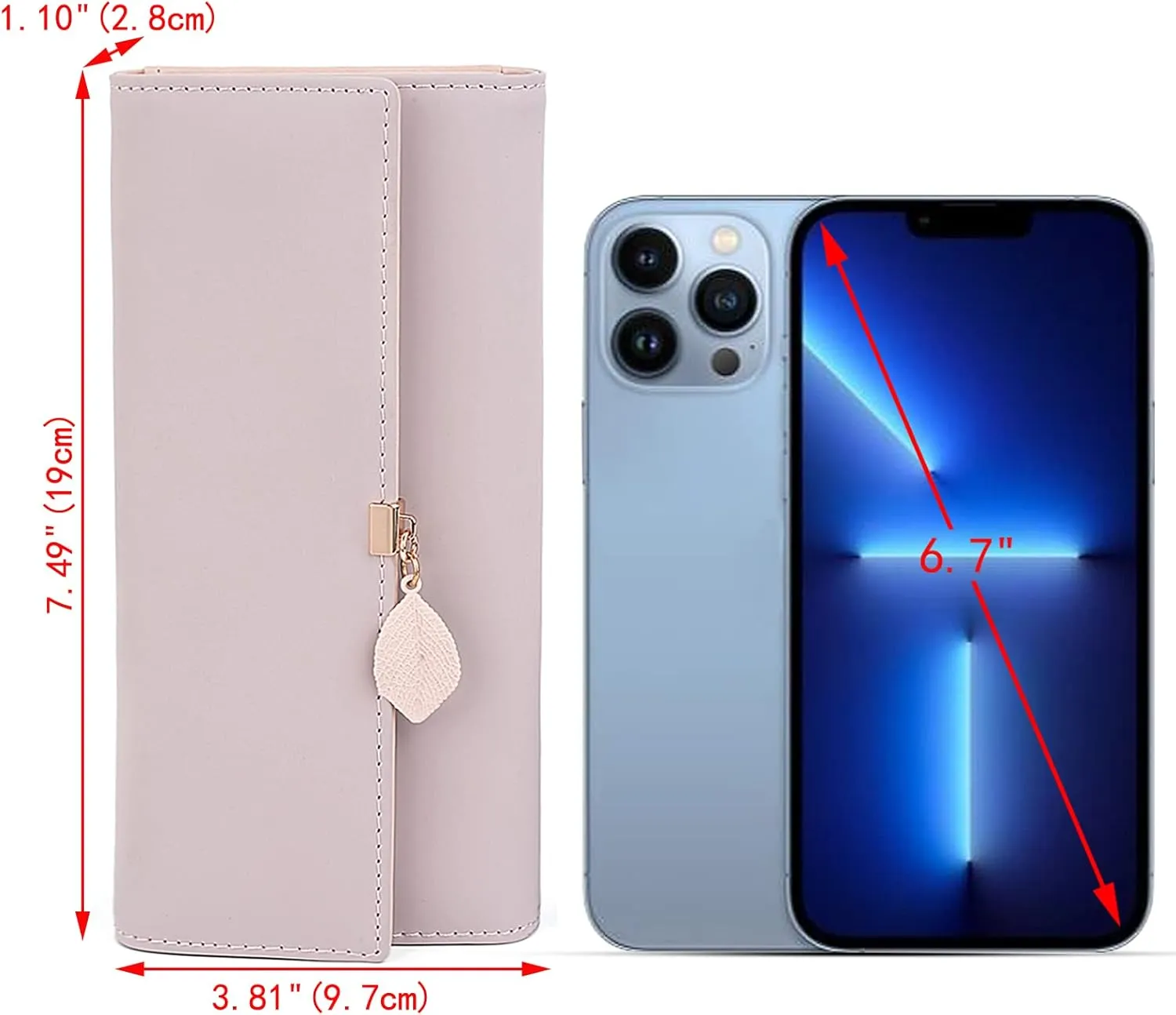 UTO RFID Wallet for Women PU Leather Leaf Pendant Card Holder Phone Checkbook Organizer Zipper Coin Purse
