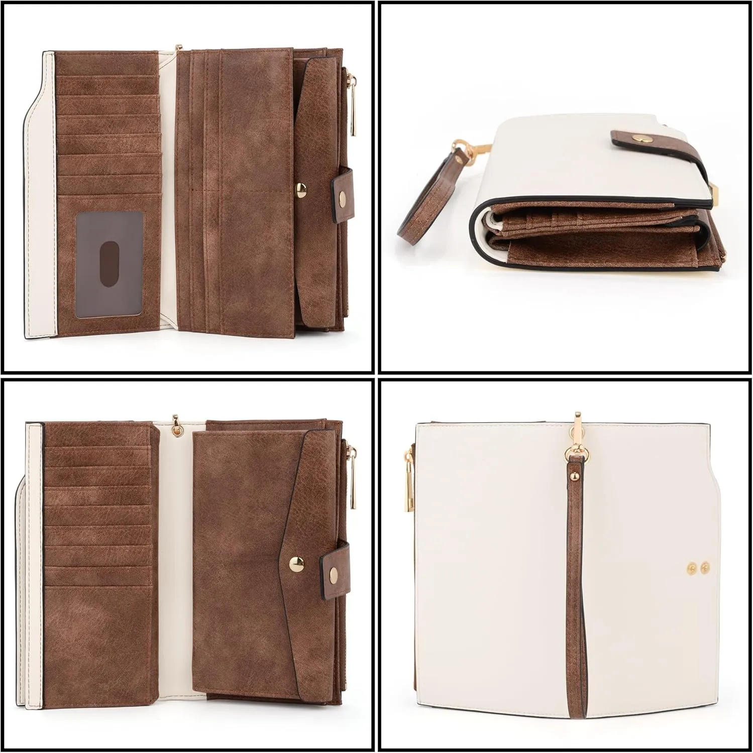 UTO Wallet Women Vegan Leather Wristlet Snap Long Purse Credit Card Holder Elegant Clutch
