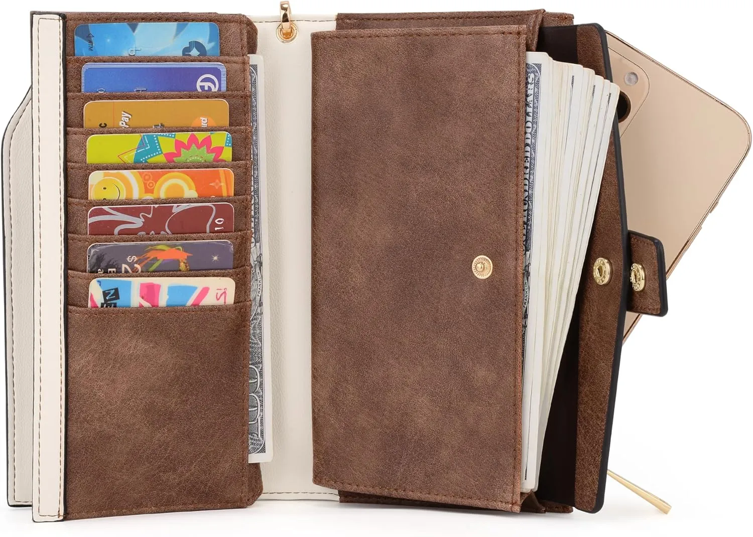 UTO Wallet Women Vegan Leather Wristlet Snap Long Purse Credit Card Holder Elegant Clutch