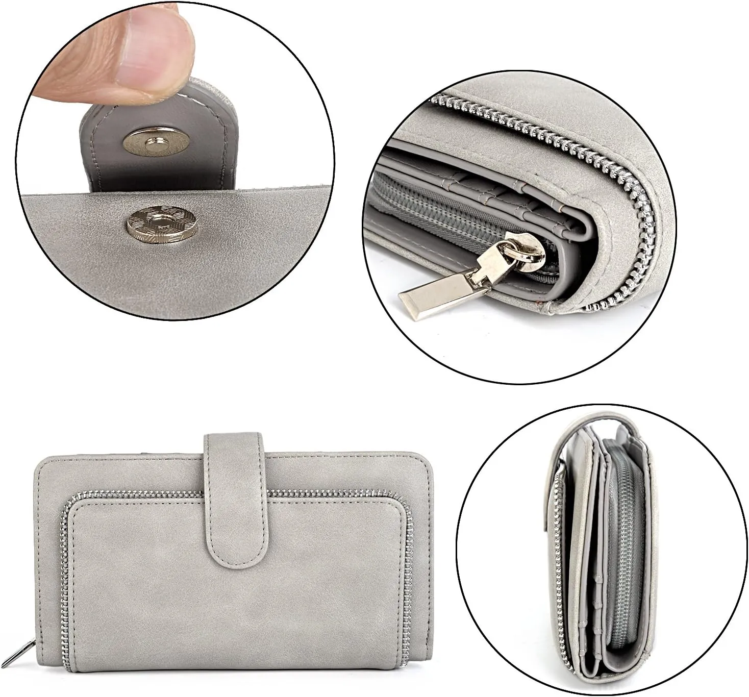 UTO Wallet Women Vegan Leather Wristlet Snap Long Purse Credit Card Holder Elegant Clutch