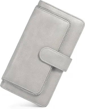 UTO Wallet Women Vegan Leather Wristlet Snap Long Purse Credit Card Holder Elegant Clutch