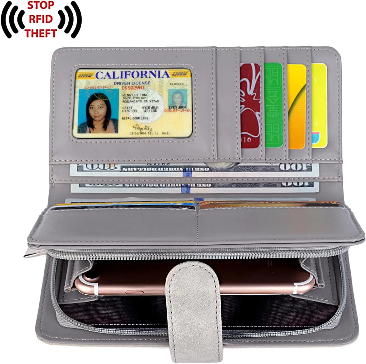 UTO Wallet Women Vegan Leather Wristlet Snap Long Purse Credit Card Holder Elegant Clutch