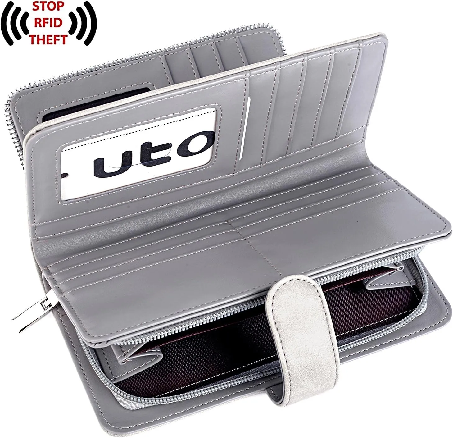 UTO Wallet Women Vegan Leather Wristlet Snap Long Purse Credit Card Holder Elegant Clutch
