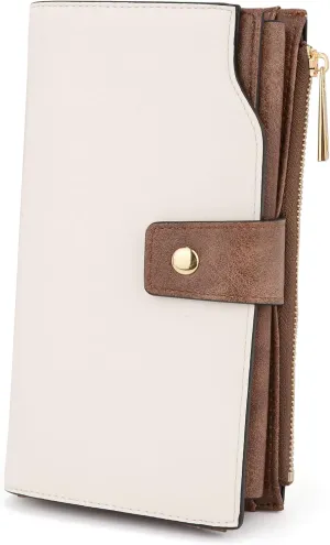 UTO Wallet Women Vegan Leather Wristlet Snap Long Purse Credit Card Holder Elegant Clutch
