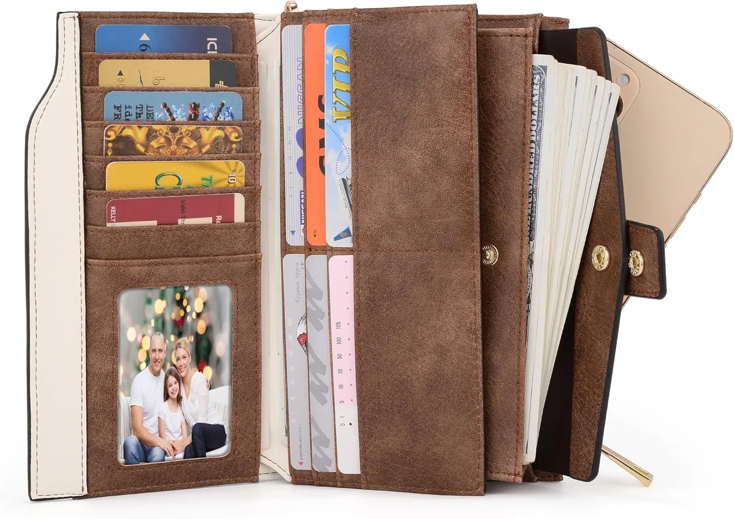 UTO Wallet Women Vegan Leather Wristlet Snap Long Purse Credit Card Holder Elegant Clutch