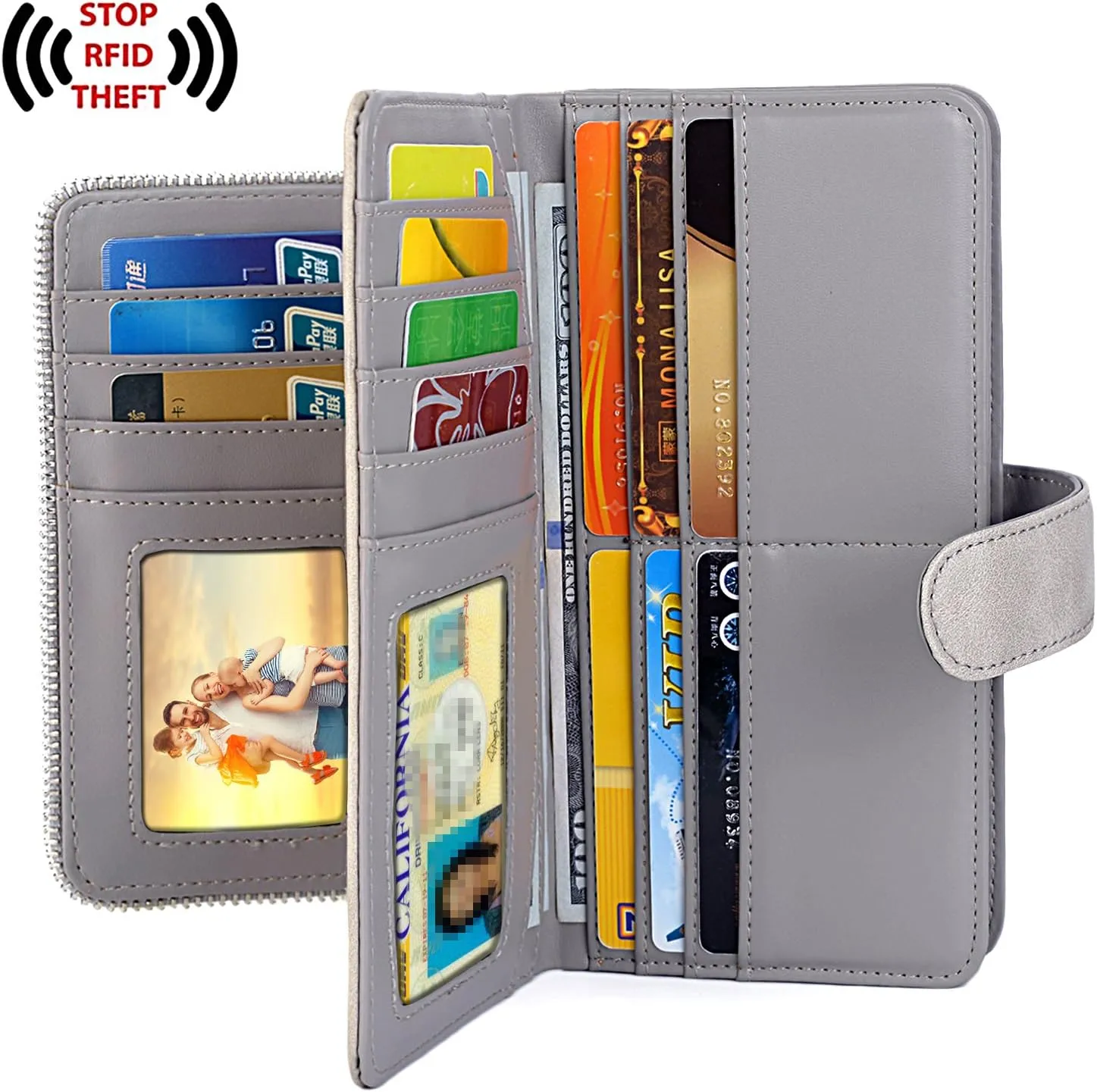 UTO Wallet Women Vegan Leather Wristlet Snap Long Purse Credit Card Holder Elegant Clutch