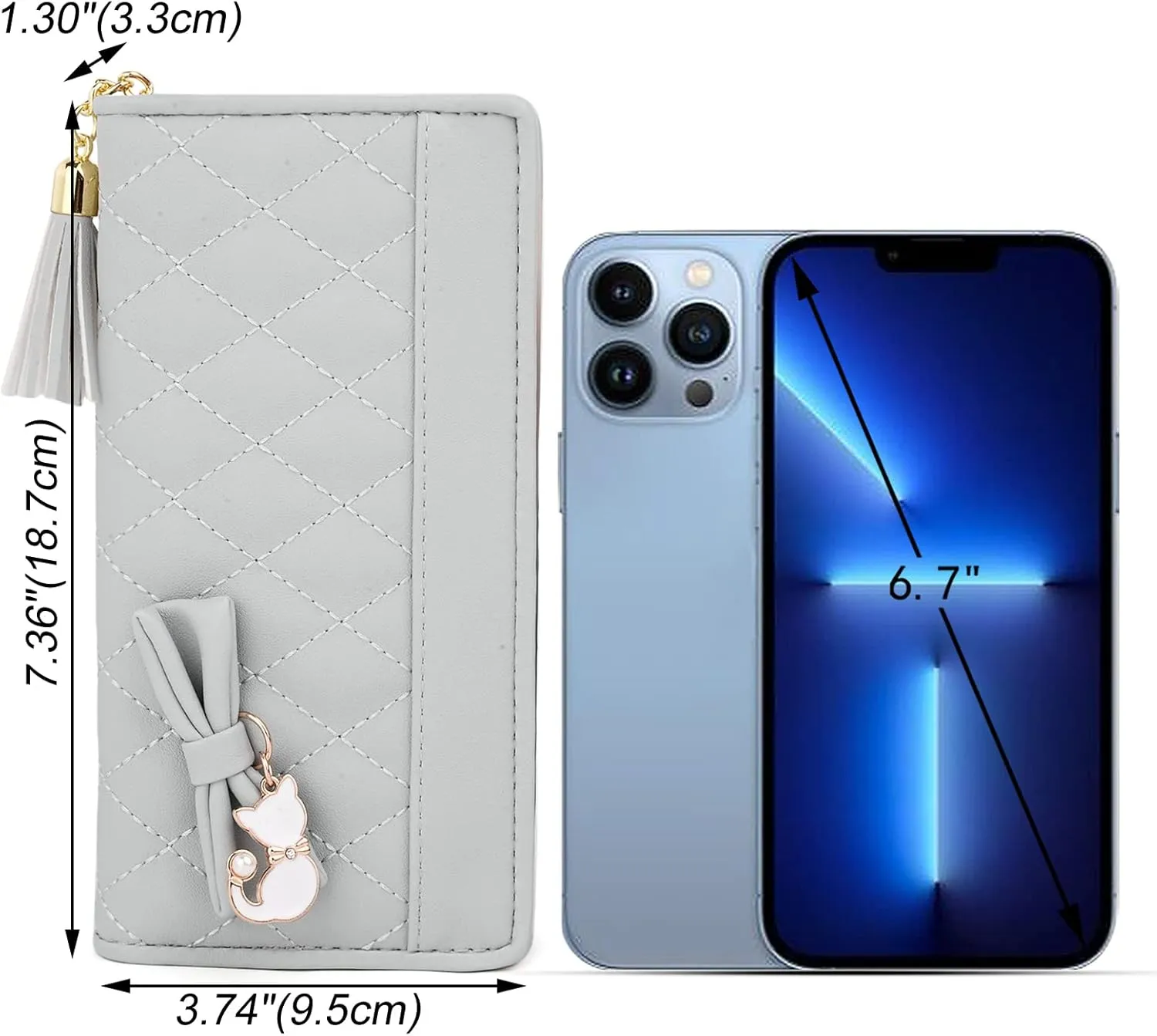 UTO Women PU Leather Wallet Large Capacity Cat Pendant Card Phone Holder Checkbook Organizer Zipper Coin Purse Zoey Black
