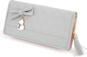 UTO Women PU Leather Wallet Large Capacity Cat Pendant Card Phone Holder Checkbook Organizer Zipper Coin Purse Zoey Black