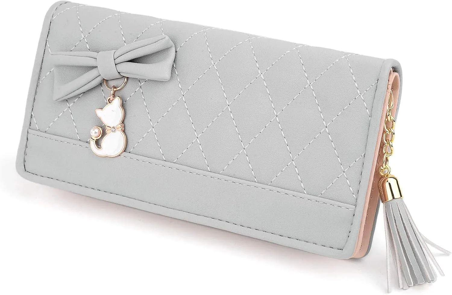 UTO Women PU Leather Wallet Large Capacity Cat Pendant Card Phone Holder Checkbook Organizer Zipper Coin Purse Zoey Black